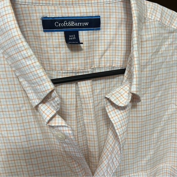 Croft & Barrow Men's Light Orange and White Checkered Shirt Size 16 1/2 - Picture 5 of 10